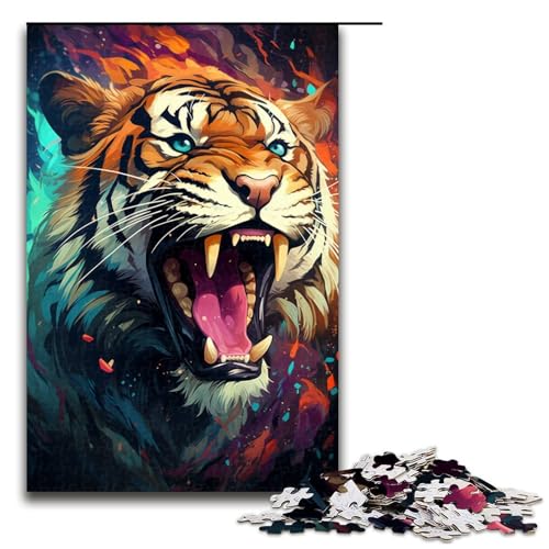 Puzzle für Erwachsene majestätisches Gemälde eines Tigers 1000 Teile Holzpuzzle für Familienspiele 1000 Teile (75 x 50 cm) von linghhiming
