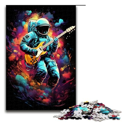 Puzzle für Erwachsene mit 1000 Teilen Astronaut spielt Gitarre lustiges Familienpuzzle mit passendem Poster und Quizblatt 75 x 50 cm von linghhiming