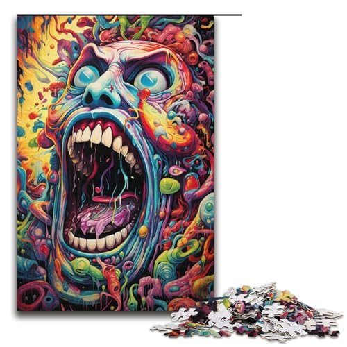 Puzzle für Erwachsene mit 1000 Teilen psychedelisches farbenfrohes Monster lustiges Familienpuzzle mit passendem Poster und Quizblatt 1000 Teile (38 x 26 cm) von linghhiming
