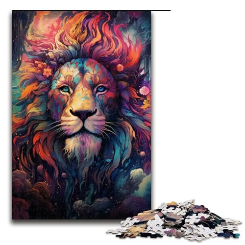 Puzzle für Erwachsene mystisches Gemälde Löwe 1000 Teile Holzpuzzle für Erwachsene und Kinder ab 14 Jahren 1000 Teile (75 x 50 cm) von linghhiming