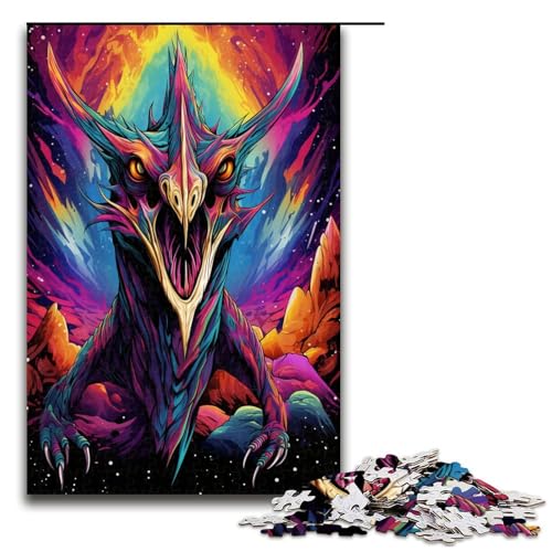 Puzzle für Erwachsene psychedelisch gefärbter Flugsaurier 1000 teiliges Holzpuzzle für Familienspiele 1000 Teile (75 x 50 cm) von linghhiming