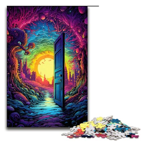 Puzzle für Erwachsene psychedelische Bunte Baumtür 1000 teiliges Holzpuzzle für Familienspiele 1000 Teile (75 x 50 cm) von linghhiming