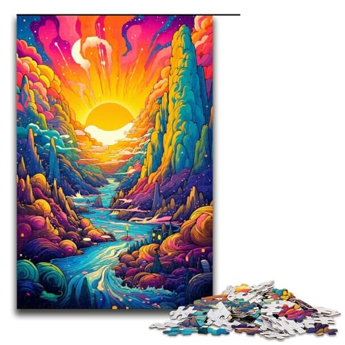 Puzzle für Erwachsene psychedelische farbenfrohe Landschaft 1000 teiliges Holzpuzzle für Familienspiele 1000 Teile (75 x 50 cm) von linghhiming