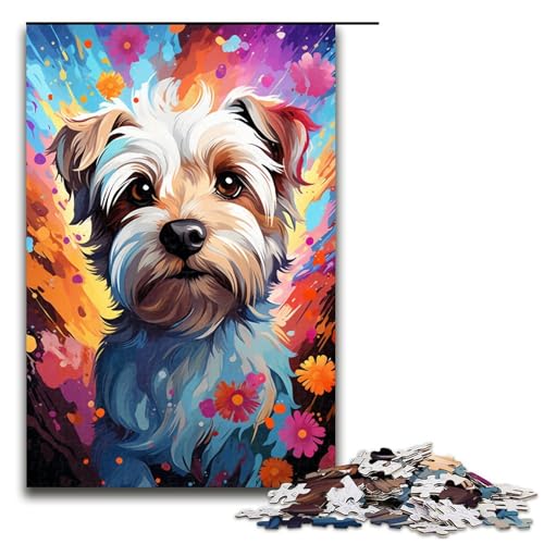 Puzzle für Erwachsene psychedelisches Gemälde Terrier 1000 Teile Holzpuzzle für Erwachsene und Kinder ab 14 Jahren 75 x 50 cm von linghhiming