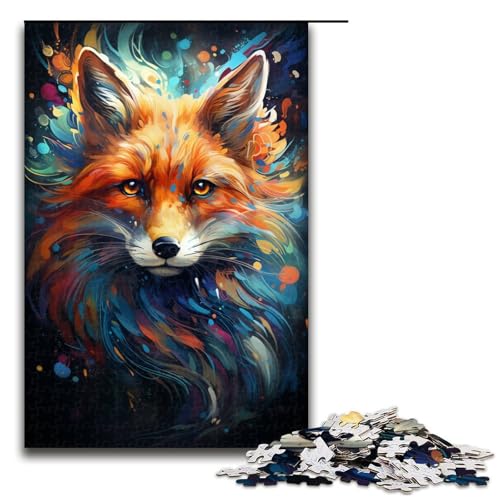 Puzzle für Erwachsene psychedelisches Gemälde bunter Fuchs 1000 Teile Holzpuzzle für Erwachsene und Kinder ab 14 Jahren Lernspielzeug 75 x 50 cm von linghhiming
