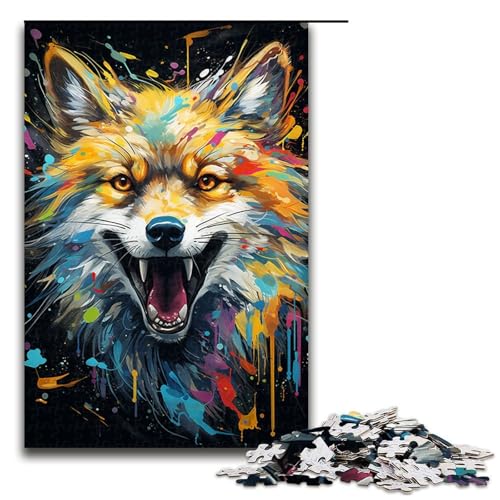 Puzzle für Erwachsene psychedelisches Gemälde bunter Fuchs 1000 teiliges Holzpuzzle für Familienspiele 75 x 50 cm von linghhiming