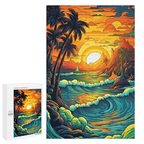 Puzzle für Erwachsene schöne Welle 1000 teiliges Holz Rundpuzzle für Familienspiele (75 x 50 cm) von linghhiming