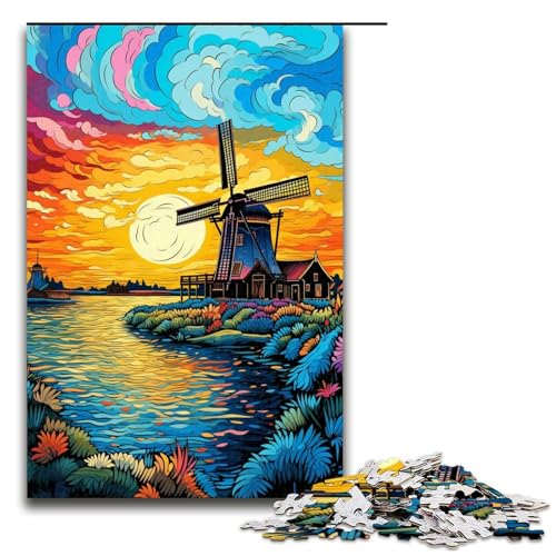 Puzzle für Erwachsene schöne Windmühlenstadt 1000 teiliges Holzpuzzle für Kinder ab 12 Jahren Lernspielzeug 75 x 50 cm von linghhiming