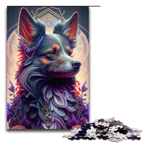 Puzzle für Erwachsene schöner bunter Hund 1000 teiliges Holzpuzzle für Kinder ab 14 Jahren Lernspielzeug (75 x 50 cm) von linghhiming