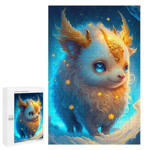 Puzzle für Erwachsene süßes Drachenbaby 1000 Teile Holz Rundpuzzle für Erwachsene und Kinder ab 12 Jahren Lernspielzeug (75 x 50 cm) von linghhiming