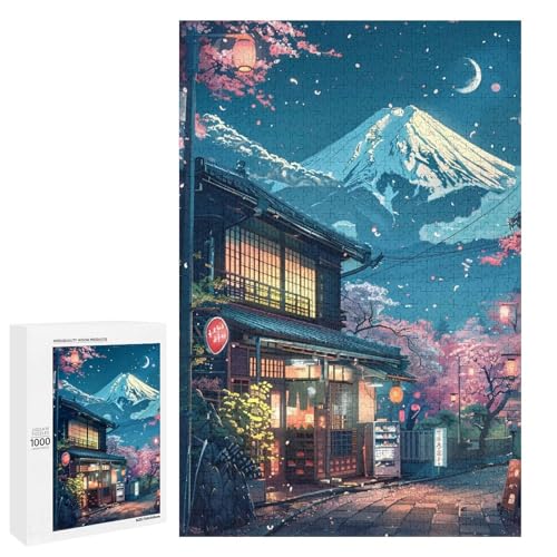 Puzzle für Erwachsene wunderschöner Berg Fuji 1000 Teile Holz Rundpuzzle für Erwachsene und Kinder ab 12 Jahren Lernspielzeug (75 x 50 cm) von linghhiming