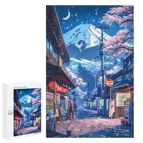 Puzzle für Erwachsene wunderschöner Berg Fuji 1000 Teile runde Holzpuzzles für Erwachsene und Kinder ab 12 Jahren (75 x 50 cm) von linghhiming