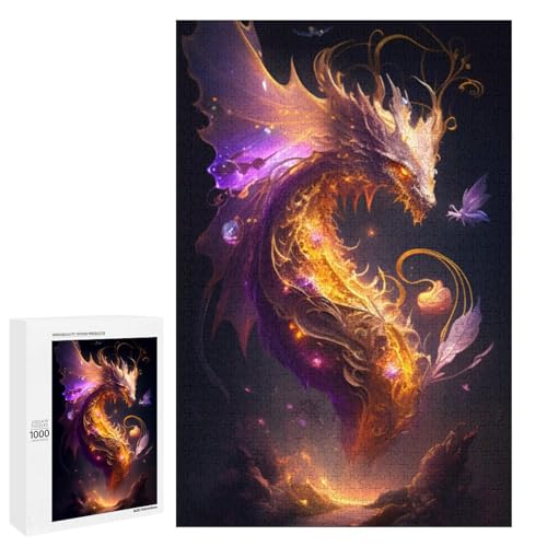 Puzzle für Erwachsene wunderschöner Drache 1000 teiliges Holz Rundpuzzle für Familienspiele (75 x 50 cm) von linghhiming