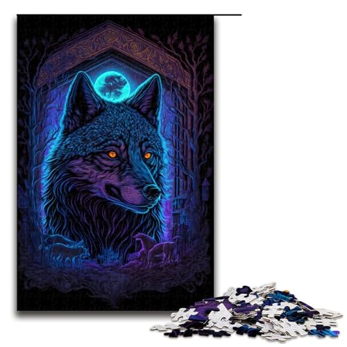 Schwarzlichtwolf 1000 teiliges Puzzle für Erwachsene Puzzle zum Verschenken geeignet für Teenager ab 14 Jahren (75 x 50 cm) von linghhiming