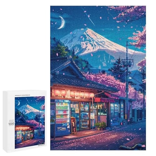 Wunderschönes 1000 teiliges Puzzle mit dem Berg Fuji für Kinder runde Holzpuzzles Heimkunst Dekoration (75 x 50 cm) von linghhiming