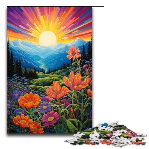 für Erwachsene 1000 teiliges Puzzle Berglandschaft mit Wildblumen schwieriges und anspruchsvolles Holzpuzzle 1000 Teile (75 x 50 cm) von linghhiming