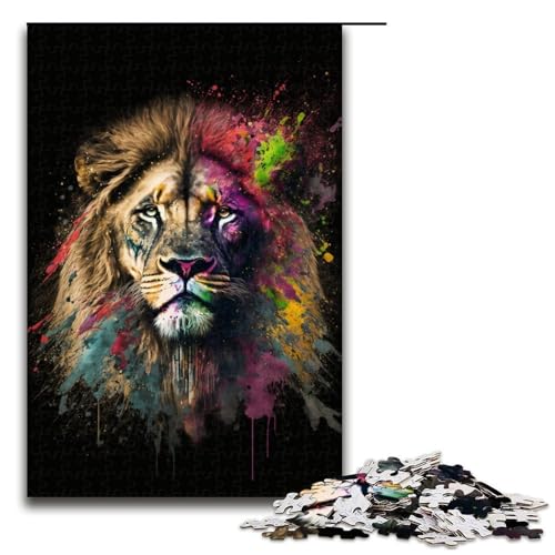 für Erwachsene Jigsaw Art Neon Lion 1000-teiliges Holzpuzzle für Erwachsene und Kinder ab 14 Jahren 1000 PCS (75 x 50 cm) von linghhiming
