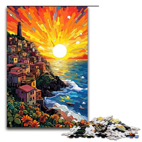 für Erwachsene Puzzle Cinque_Terre_bunt 1000 teiliges Holzpuzzle für Erwachsene und Kinder ab 12 Jahren 75 x 50 cm von linghhiming