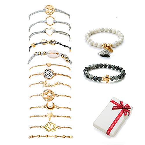 15 Stück Armbänder Damen Set, Verstellbar Zart Charms Schale Schildkröte Weltkarte Muschel Infinity Unendlichkeit Herz Perlen Quaste Armband, Geflochten Boho Schmuck Geschenk für Frauen Frau Mädchen 15 Stück Armbänder Damen Set, Verstellbar Zart Charms Schale Schildkröte Weltkarte Muschel Infinity Unendlichkeit Herz Perlen Quaste Armband, Geflochten Boho Schmuck Geschenk für Frauen Frau Mädchen von linjinde