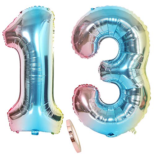 2 Luftballons Zahl 13, Nummer Luftballon Regenbogen Mädchen jungen,32" Riesen Aufblasbar Helium Folienballon Blau Bunt Schillernde Ballons Figuren für 13. Jahre Geburtstag Party Dekoration (xxxl 80cm) 2 Luftballons Zahl 13, Nummer Luftballon Regenbogen Mädchen jungen,32" Riesen Aufblasbar Helium Folienballon Blau Bunt Schillernde Ballons Figuren für 13. Jahre Geburtstag Party Dekoration (xxxl 80cm) von linjinde