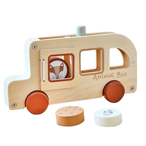 lisutupode Busspielzeug, Auto, Spielzeug aus Holz, Lernmodell, tragbar und interaktiv für – kreatives Lernen zu Hause oder in der Schule – ideal für Mädchen und Jungen von lisutupode