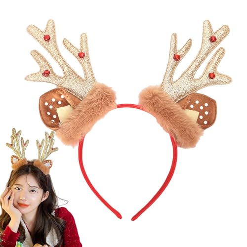 lisutupode Rentiergeweih Haarreifen, Rentierohren, Stirnband für Damen, Bühnenkostüme, mit Glocke, festliche Foto-Requisiten, Rentierohren für Kinder, Haarschmuck von lisutupode