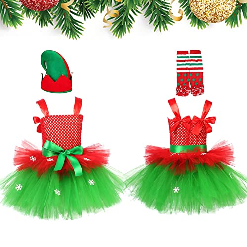 lisutupode Weihnachtskleid Mädchen - Weihnachtskostüm mit Hut und Socken,Ärmelloses Tüllkleid als Festkostüm für Winterliche Fotografie Partys von lisutupode