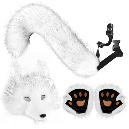 lisutupode Wolf Kostüm Set | Halloween Kunstfell Wolf Zubehör | Damen Verkleidung Cosplay Outfit für Halloween | Maskerade Karneval Modenschau Bühnenauftritt Rollenspiel von lisutupode