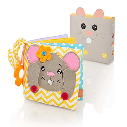 litfant® Original Babybuch - Maus Mathilda | Knisterbuch | Das interaktive Baby Stoffbuch zur Förderung von Motorik, Lernfähigkeit| Fühlbuch Montessori Buch für Mädchen und Jungen ab 3 Jahren von litfant