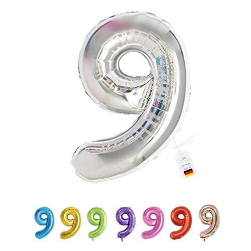 LITTLE BIRTHDAY | Zahlen Luftballon | Folienballon | Helium Gas Balloon Ballon | 101 cm | 0 1 2 3 4 5 6 7 8 9 in vielen Farben | Geburtstag | Kindergeburtstag | Deko | silber 9 von little Birthday