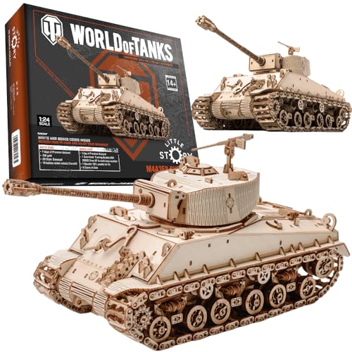 little story World of Tanks Panzer 3D Holzmodell – Panzerkampfwagen Offizielles Lizenzmodell zum Zusammenbauen - DYI Kriegsmaschine Lernspielzeug Bausatz für Kinder Holz Kampfpanzer 3D-Puzzle von little story