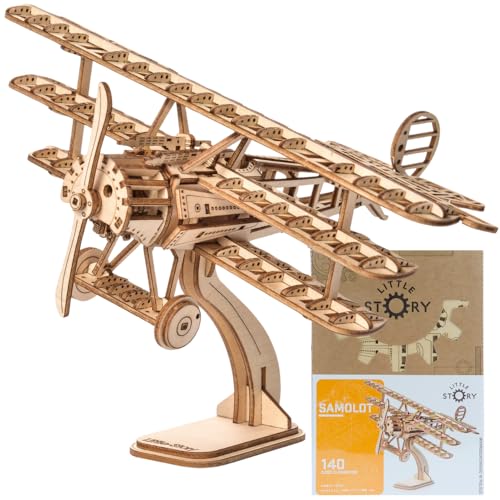 Little Story Holz Puzzle pädagogisch Modell 3D Set Do Self Für Kinder Erwachsene Geschenk… (Dreidecker-Flugzeug) von little story