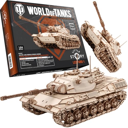 little story World of Tanks Panzer 3D Holzmodell – Panzerkampfwagen Offizielles Lizenzmodell zum Zusammenbauen - DYI Kriegsmaschine Lernspielzeug Bausatz für Kinder Holz Kampfpanzer 3D-Puzzle von little story