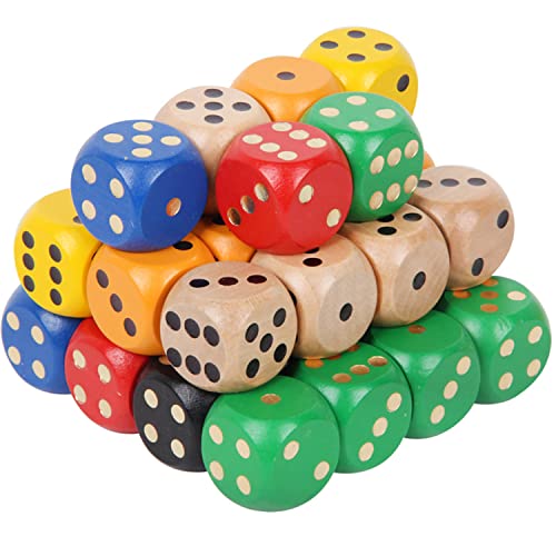 Liuer 21PCS Holzwürfel Würfel Bunt Spielwürfel Set 6 Seitige Eckenwürfel Würfel Farbig für Spiele wie Tenzi Farkle Yahtzee Bunco oder Teaching Math (30*30mm) von liuer