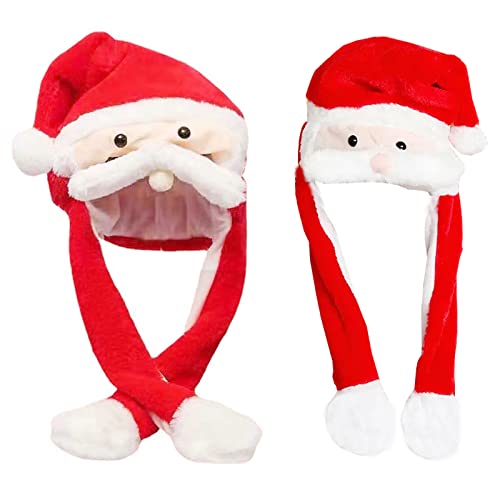 liuer Weihnachtsmütze Nikolausmütze Plüsch, 2PCS Weihnachtsmann Mütze Rot,Santa Mütze,Mütze Weihnachten Nikolaus für Erwachsene & Kinder-Weihnachten,Partys und Feiertage(Der Bart Bewegt Sich) von Liuer