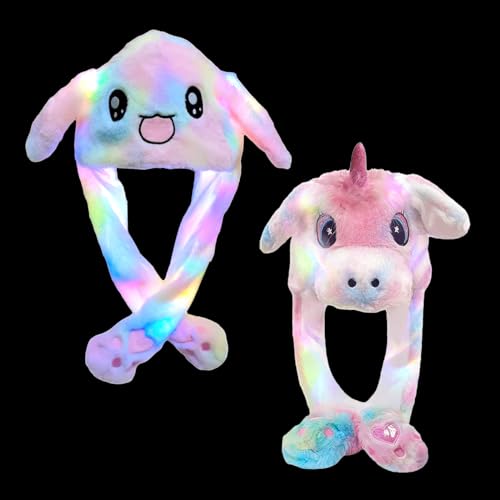 liuer 2PCS LED Mütze mit Ohren,Hasenohren Hut, Plüsch Hase Hut mit Beweglichen Ohren,Lustige Mütze Hasenmütze aus Weichem Plüsch für Make up Party, Weihnachtsfeier Fasching, Karneval & Cosplay von Liuer
