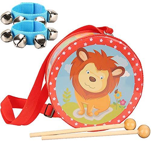 liuer Kindertrommel Trommel Musikinstrumente Set Spielzeug mit Glockenarmband Handtrommel mit Schlägel Schlagzeug Kinder Lernspielzeug Geschenk für Baby Kinder von liuer