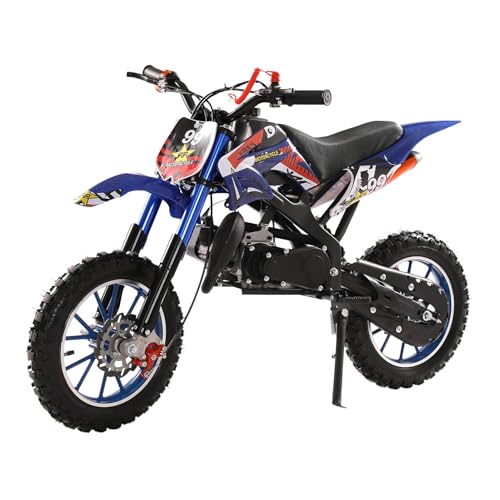 locwanot Mini-Kinder-Geländemotorrad, 49 cc, 2-Takt, Gasleistung, Motocross mit Scheibenbremsen vorne und hinten, Lenkerschalter, Offroad-Reifen, Stoßfedern von locwanot