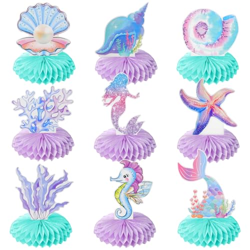 9 x Meerjungfrauen-Themenparty-Dekorationen, 3D-Meerjungfrauen-Geburtstag, Waben-Mittelstücke für unter dem Meer, Party-Dekorationen, Ozean-Meerjungfrauen-Thema, Tischwabe für Jungen, Mädchen, Männer von loghohu