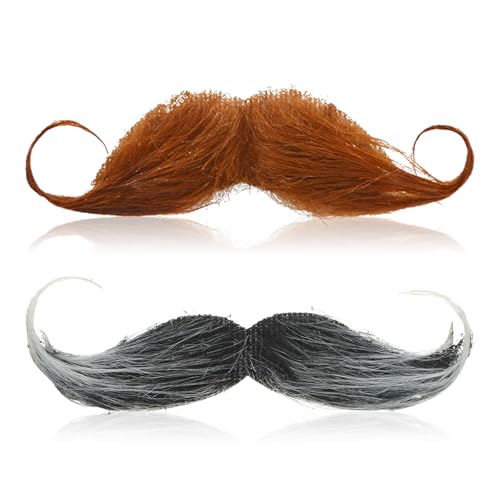 2 Stück Schnurrbart zum Ankleben Schnauzer zum Ankleben Schnurrbart Selbstklebend Bärte zum Ankleben Falscher Bart Fake Moustache Oberlippenbart für Cosplay Kostüm Fasching Halloween(Braun + Schwarz) von lokxmve