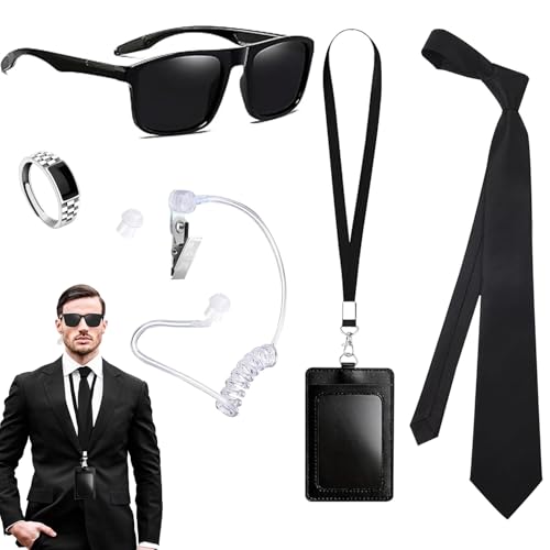 lomdung 5 Stück Agent Kostüm Zubehör, Men in Black Kostüm, Security Kostüms, Geheimagent Kostüms, mit Schwarzer Sonnenbrille Zip Krawatte Hörer ID Karte und Kartenhalter, für Cosplay Party lomdung 5 Stück Agent Kostüm Zubehör, Men in Black Kostüm, Security Kostüms, Geheimagent Kostüms, mit Schwarzer Sonnenbrille Zip Krawatte Hörer ID Karte und Kartenhalter, für Cosplay Party von lomdung