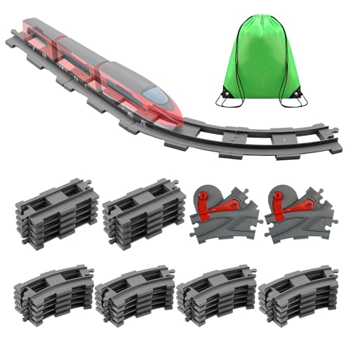 Bausteine Zug Schienen Set,32 Stück City Zug Schienen,Spielzeug Eisenbahnschienen,Bestehend aus Cross Track Gerade, Kurven Schienen,Kompatibel mit dem Marktführer,Kinderspielzeug Jungen Mädchen von lompyeu