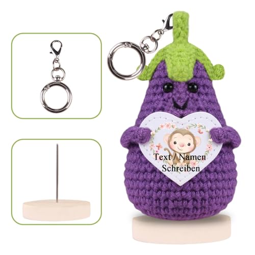 loongway Handgehäkelte Pocket-Aubergine mit Fidget-Funktion – Personalisiertes Glücksgeschenk für Büro und Alltagsmomente von loongway