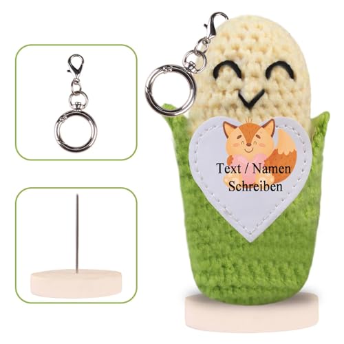 loongway Individuell Gehäkelte Maishäkelpuppe mit Holzsockel – Anti-Angst-Geschenk für Teenager und emotionale Festtagsüberraschung von loongway