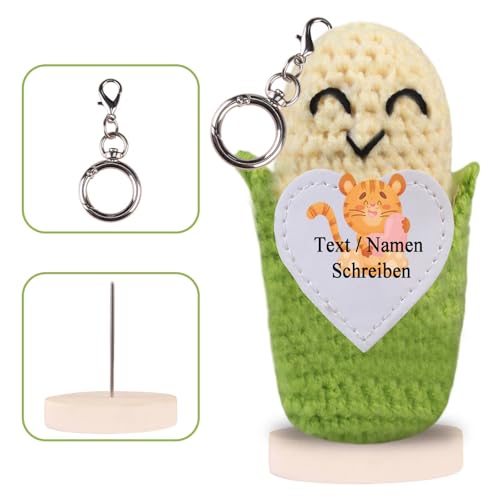 loongway Individuell Gehäkelte Maishäkelpuppe mit Holzsockel – Anti-Angst-Geschenk für Teenager und emotionale Festtagsüberraschung von loongway