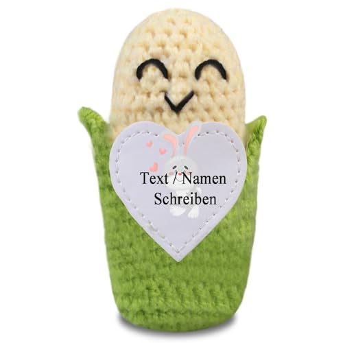 loongway Individuell Gehäkelte Maishäkelpuppe mit Holzsockel – Anti-Angst-Geschenk für Teenager und emotionale Festtagsüberraschung von loongway
