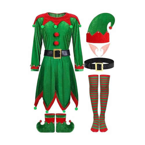 lopituwe Komplettes Set für Damen, Elfenkostüm, Weihnachtsmann Kostüm, Weihnachten, Deluxe Outfit, Damen Weihnachtself Kostüm Set, Polyester, Grün, L lopituwe Komplettes Set für Damen, Elfenkostüm, Weihnachtsmann Kostüm, Weihnachten, Deluxe Outfit, Damen Weihnachtself Kostüm Set, Polyester, Grün, L von lopituwe