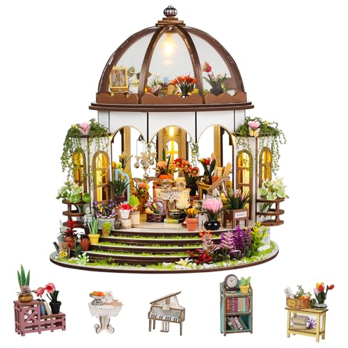 Miniaturhaus-Set zum Selbermachen, kleines Haus zum Aufhängen, Garten mit Möbeln und LED, DIY-Puppenhaus-Miniatur-Set für Erwachsene, Teenager, Mini-Haus-Bauset, 3D-Holzhandwerk, Mini-Modell-Set von lovelyhome
