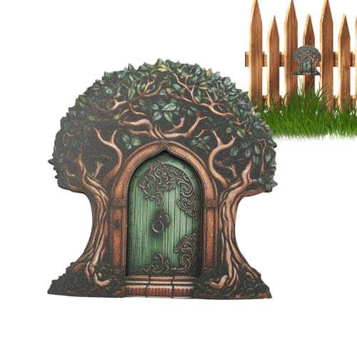 Feentüren für Bäume im Freien,Zwergtür,Zahnfee Minitür | Flache Puppenhaus-Miniatur-Holztür, 10 cm Miniatur-Feentür für Baumstamm, Gartenzaun, Wand von lovemetoo
