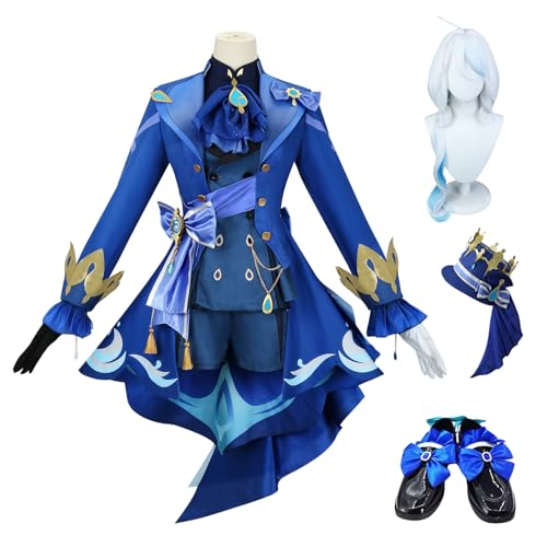 Genshin Impact Cosplay Kostüm Mit Perücke Und Hüten, Furina Unisex Anime Cosplay Kostüme Outfit Halloween Weihnachten Uniform Anzüge(Size:S,Color:Blau) von lovtuwr